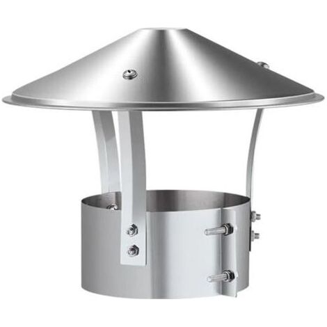 Chapeau de cheminée d'échappement en acier inoxydable, tuyau de cheminée extérieur argent brillant, fixation 200 mm, pièce unique pour conduit de fumée extérieur (1/5)