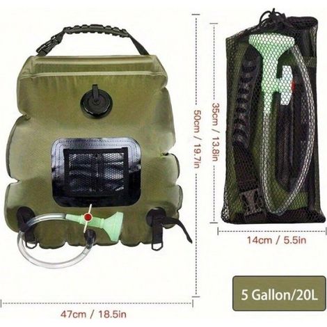 Sac douche camping 5gal solaire,tuyau détachable,pommeau réglable,plage/randonnée. (1/5)