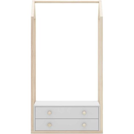 Perchero vestidor para dormitorio Dylan 2 cajones en blanco/cera blanca, 170cm(alto) 80cm(ancho) 40cm(fondo). (1/4)
