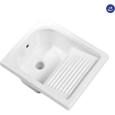 Vasca lavatoio incasso in ceramica bianca con sponda modello minerva cm 60x60