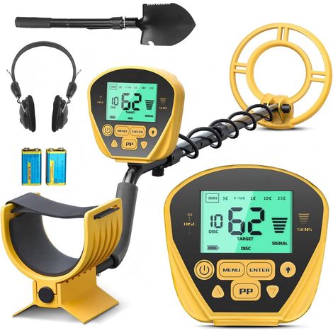 Détecteur de métaux, détecteur de métaux Portable pour Adultes, Bobine de Recherche étanche de 10", écran LCD, 5 Modes (Jaune) (1/5)