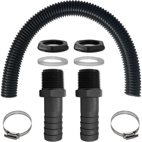 Tuyau de Raccordement du Recuperateur Eau de Pluie, Kit de Raccordement pour Recuperateur d Eau de Pluie Tuyau de Raccordement de 50 cm et 2 Passages de 25 mm avec Embout de Tuyau (1/4)