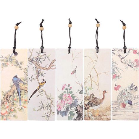 Lot de 5 marque-pages à perles, motifs fleurs et oiseaux, style aléatoire