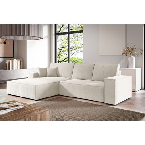 Ecksofa Schlafsofa CORUNIA Stoff Aragon Weiß Ottomane Links (1/5)