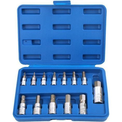 Ulisem13 Pièces Jeu de Douilles à Six Pans Creux 1/2'',3/8'',1/4'', Lot de 13 Douilles à Six Pans Creux Intérieurs 2-14mm (1/4)
