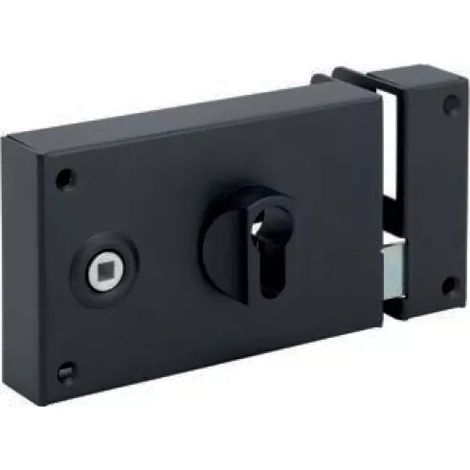 Serrure en applique horizontale à fouillot - Carré de 6 mm - Noir - Droite