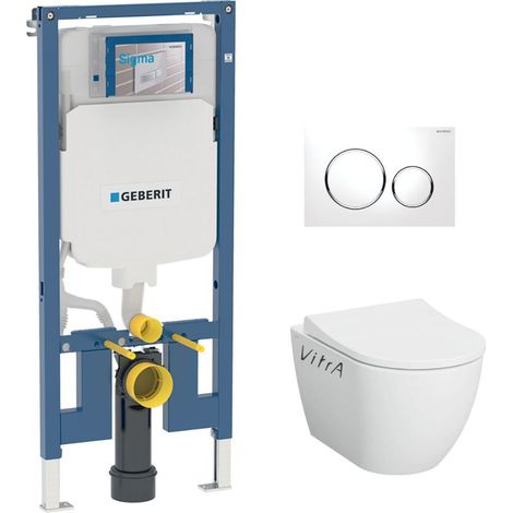 Pack WC Bati-support Geberit UP720 extra-plat + WC sans bride Vitra Integra avec fixations invisibles + Abattant softclose + Pla