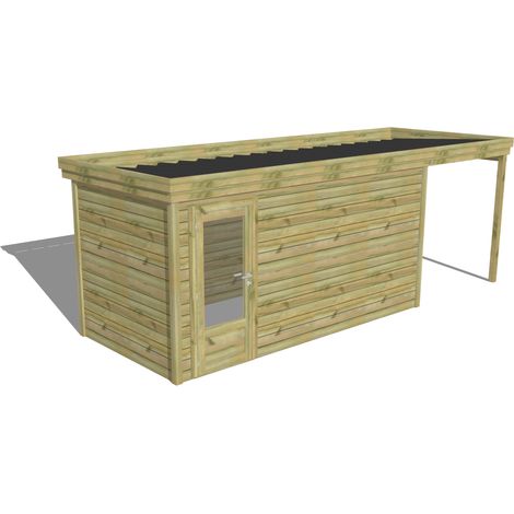 ABRI DE JARDIN bois Pin autoclave 27mm - 6,34x2,14m / 13,6m2 - Bac acier - Abri Français (1/5)