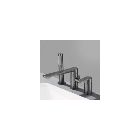 3-Loch-Duschset für Badewanne, separat - Messingkorpus - Wandmontage, Grau - Crezuo (1/2)