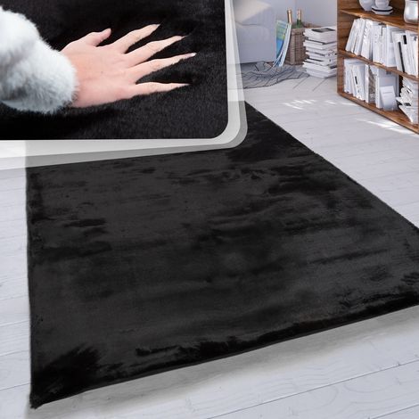 Paco Home Tappeto a pelo lungo per soggiorno in ecopelliccia ultrasoffice tinta unita in diversi colori e misure 80x300 cm, Nero