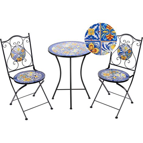 Conjunto de balcón jardín exterior metal estilo vintage patrón mosaico estructura de hierro negro Coriano (1/5)