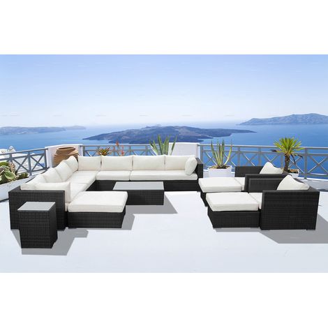 Mobili da giardino modulari 13/14 posti in resina intrecciata bianca e nera STALLA