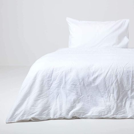 HOMESCAPES White European Linen Duvet Cover Set, 155 x 220 cm - White (1/4)