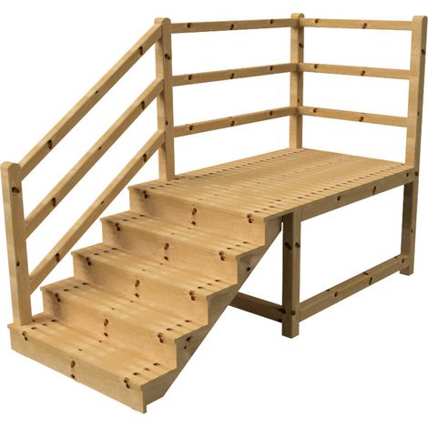MILANO - Escalier en bois 5 marches H88 cm - avec contre-marches - Palier L120 x P189 cm - Rambarde escalier gauche, palier gauche et en face