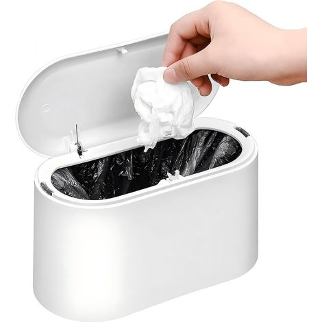 Cubo De Basura - Con Tapa - Diseño Compacto - Para Encimera O Escritorio - 1,9 L - Blanco (1/5)