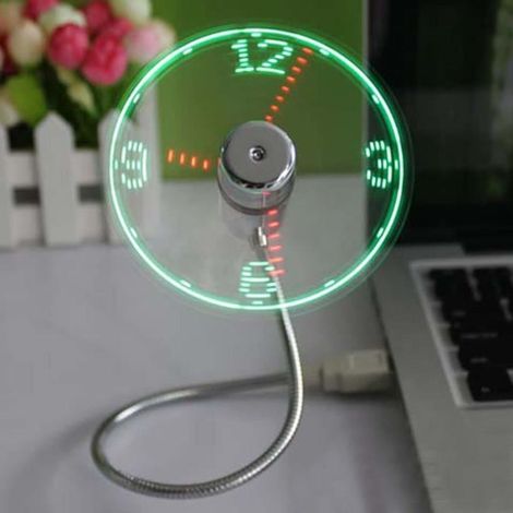 Portable Souple USB Horloge Ventilateur Avec Lumière LED Affichage Temps Réel Pour PC Portable en Alliage