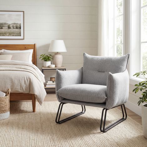 Wahson Modern Accent Armchair with Metal Legs, Plush Thick Cushion – Comfortable Lounge Reading Chair for Living Room, Bedroom, Home Office, Grey