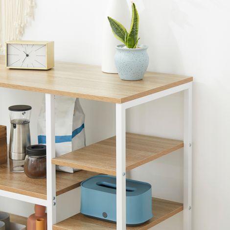 Étagère de cuisine industrielle basse gain de place, meuble métal et bois 7 étagères, 90x40x95cm, blanc (1/5)