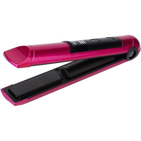Lisseur céramique ionique avec écran LED mini rechargeable sans fil pour cheveux raides ou bouclés chauffe rapide et compact