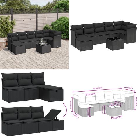 8-tlg. Garten-Sofagarnitur mit Kissen Schwarz Poly Rattan - Gartenmöbel - Outdoor-Set - Rattan Gartenset - Lounge Set - Esstisch - Home & Living (1/5)