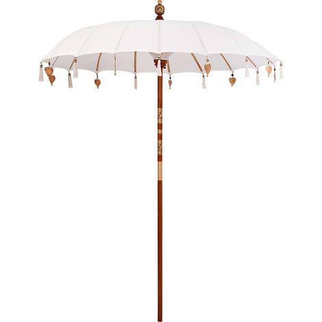 Parasol balinais rond jardin sombre généreux avec cloches et pampilles 185 x 185 x 260 cm en coton crème (1/5)