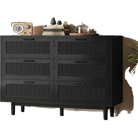 Aparador de seis cajones, diseño elegante, color negro. (1/2)