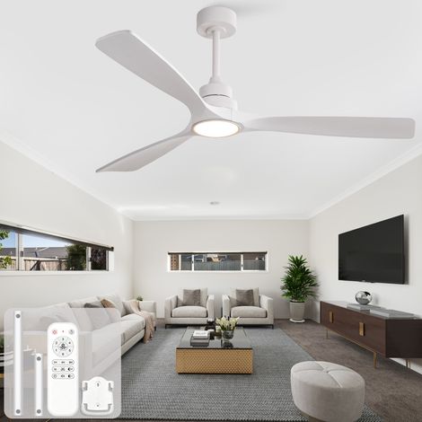 Deckenventilator 60 Zoll Weiß mit LED-Licht, Massivholzflügeln, leisem DC-Motor, Fernbedienung, 3 Lichtfarben, reversibel (1/5)