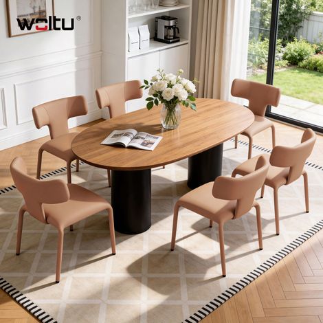 WOLTU 6x Esszimmerstühle Küchenstühle mit Rückenlehne Metallgestell, Kunstleder Polsterstuhl, 150 kg belastbar, für Küche Wohnzimmer Schlafzimmer, Hellkamelbraun