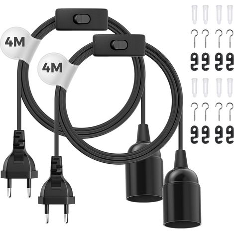 Douille E27 avec fil 4M pour lampe suspendue E27, Noir, Lot de 2 (1/5)