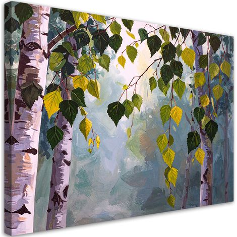 Quadro su tela Bosco di betulle natura foglie verdi 30x20 (1/5)