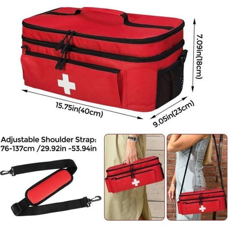 Sac de premiers secours vide - Tissu Oxford imperméable - Dimensions 18x23x40 cm - Conception à double couche (1/5)