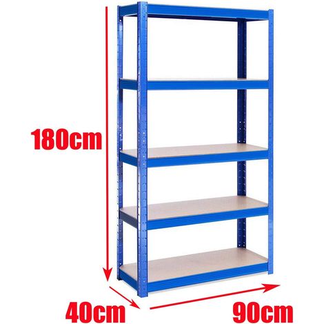 Étagères de Garage, Étagère Charge Lourde, Etagere Metallique Rangement Garage, Capacité 875 kg (175 kg/Niveau), 5 Niveaux MDF Étagère Réglables de Rangement Stockage Cave, 180x90x40cm, Bleu