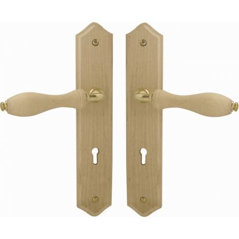 Ensemble de 2 poignées de porte Bois brut - sur plaque - pêne dormant