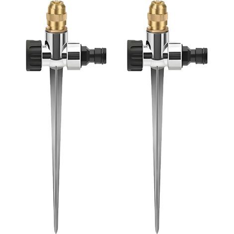 2er-Set Metall-Rasensprenger für Garten und Hof, automatische Sprenger mit Erdspieß, Metallsockel, 0-360° verstellbar, für Rasen, Blumen und Garten (1/5)