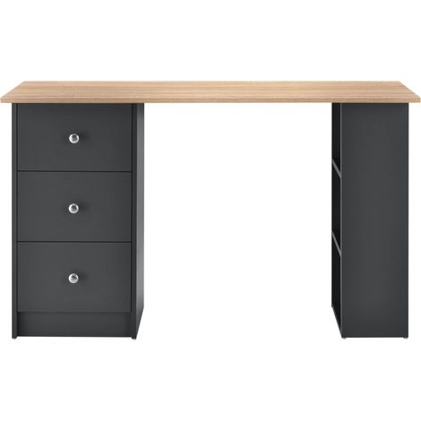 Escritorio secreter puesto de trabajo para ordenador con 3 cajones 120 cm gris oscuro y madera 030004712