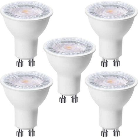 Lot de 5 Ampoules LED GU10 6W (équivalent à 60 W), Blanc Froid 6000K 500 lumens, Ampoule led gu10 120° Larges Faisceaux, Spot Encastré sans Scintillements, Dimmable [Classe énergétique (1/4)