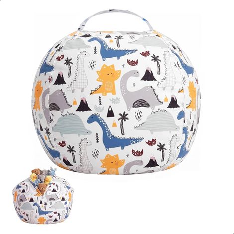 Pouf Rangement, Pouf Chambre, Rangement Chambre, Grande Capacité Bean Bag Lavable en Machine, 23 Pouces Salon Dinosaure, sans Remplissage pour Peluches, Vêtements, Couvertures, Oreillers (1/5)
