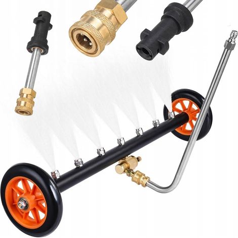 Rosfix Lanza de lavado de chasis sobre ruedas con conector rápido 1/4" - 7 orificios para boquilla + Lanza / adaptador (1/4QRC-Karcher K) Bayoneta para conectar accesorios