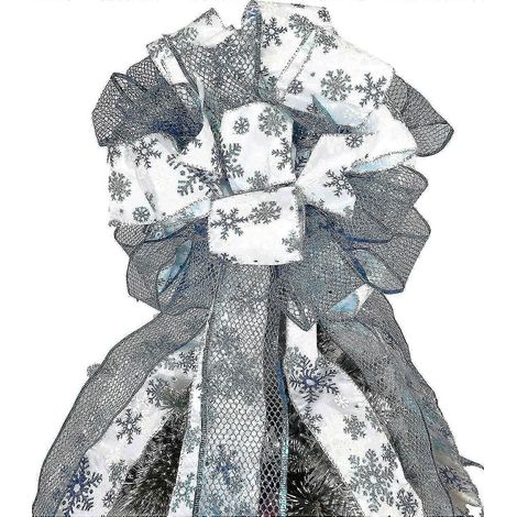 Décoration de sapin de Noël : grands nœuds décoratifs avec ruban à bord métallique (bleu) (1/5)