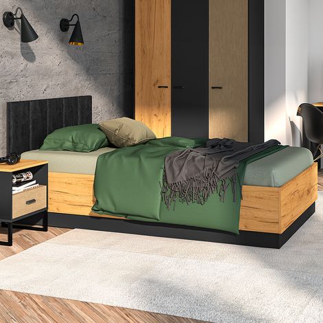 Letto contenitore 120x200 con rete inclusa Zoran Nero e Legno (1/5)