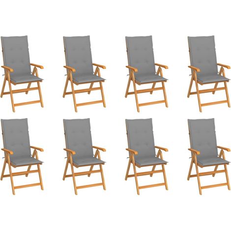 8 pcs Chaises inclinables avec coussins, Chaises à dîner, Fauteuils de jardin Teck solide BGT75289 (1/5)