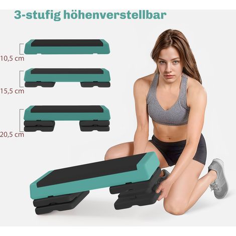 Stepper aérobic ajustable en hauteur 3 niveaux (10,5/15,5/20,5 cm), antidérapant vert (1/5)