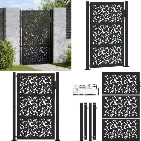 vidaXL Portail de jardin noir 105x155 cm acier conception de feuilles