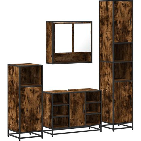 Maison Exclusive - Set Mobili da Bagno 4 pz Rovere Fumo in Legno Multistrato