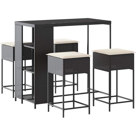 Maison Exclusive - Set Bar da Giardino 5 pz con Cuscini in Polyrattan Nero