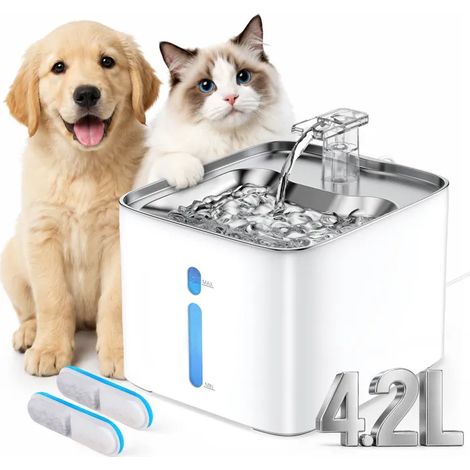 Fontaine à Eau pour Chat 4.2L - WF020- Ultra-silencieux - Bac Inox - 2 Set Filters - pour Chiens, Plusieurs Animaux de Compagnie (1/5)