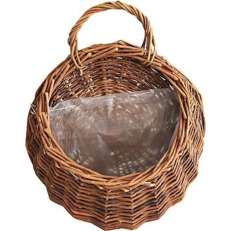 Cesta colgante de mimbre natural tejido a mano, estilo retro, para decoración de pared, jardín o balcón. (1/5)