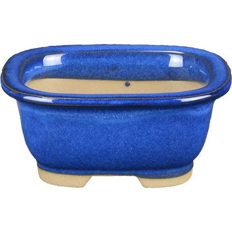 Vaso per bonsai Giapponese Morrisan rettangolare in gres smaltato blu 7,5x6,5x3 cm - B02-8-12B