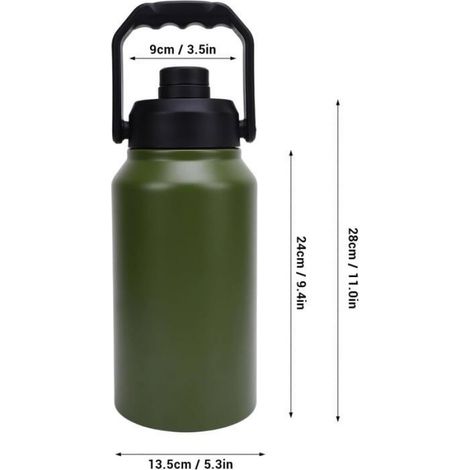 Bouteille isotherme 3L – acier inox 316 – poignée – sport, camping – olive (1/5)