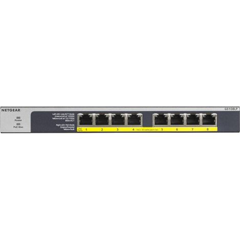 NETGEAR GS108LP Unmanaged Gigabit Ethernet (10/100/1000) Power over Ethernet (PoE) 1U Black, Grey